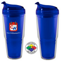 22 oz Dual Acrylic Double Wall Travel Chiller with Flip Lid & Straw Clear/Blue - Screen Print